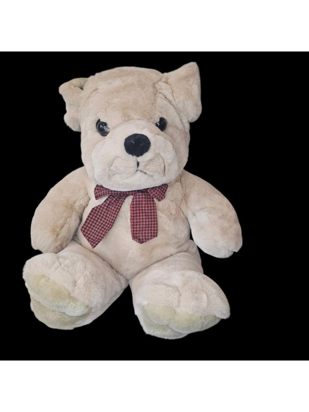 VTG Large Bull Dog Plush Stuffed Animal Shar pei Tb Trading Beige Wrinkly Face